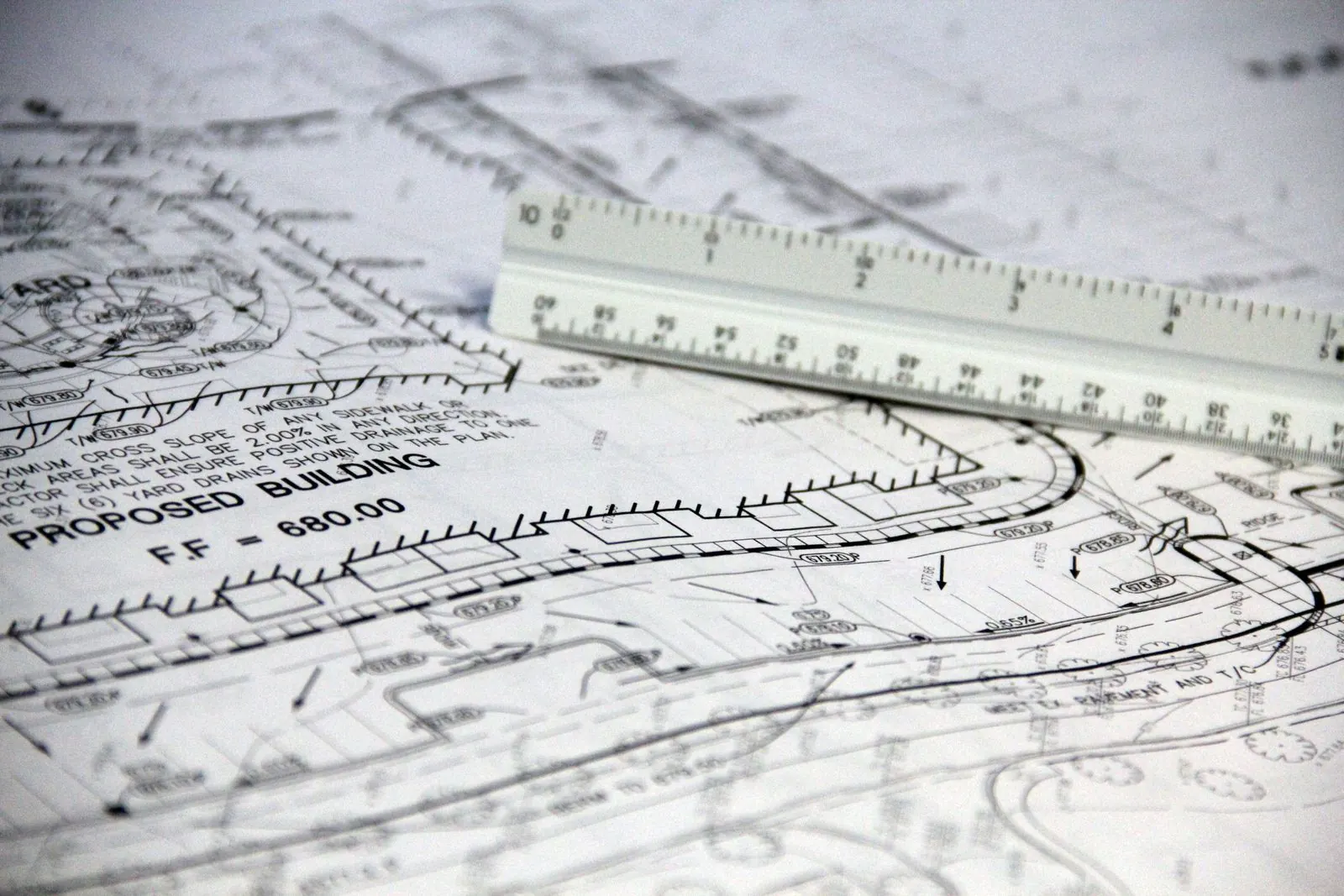 Architectural drawings with a scale ruler